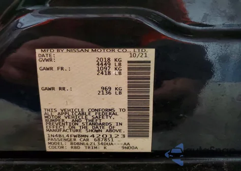 2021 Nissan Altima Platinum from USA, damaged, VIN 1N4BL4FW8MN420123